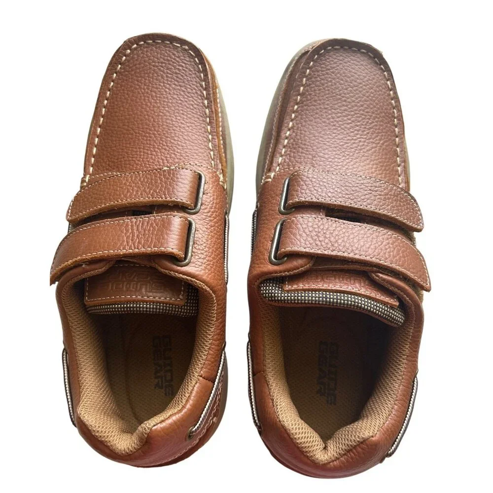 Guide Gear Mens GG Hook N Loop Boat Shoes Size 10 Leather/Textile Upper Brown